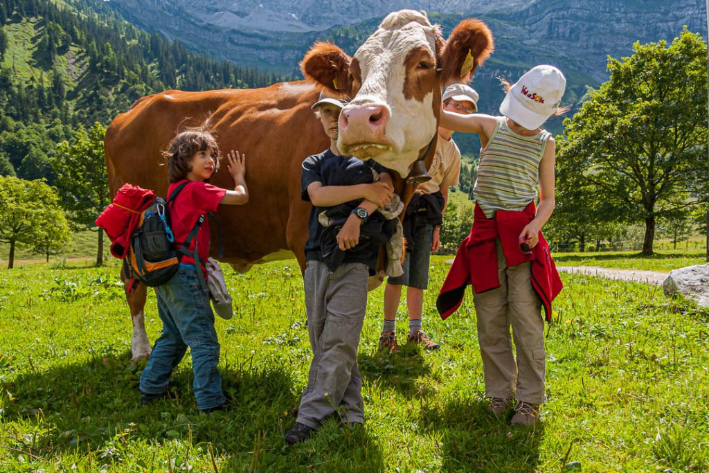 Children hugging a Cow in the Austrian Alps near Schwaz, Austria / © Foto: Georg Berg